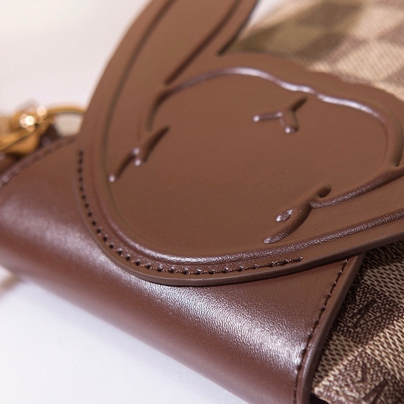 Genuine Leather Mini Crossbody Phone Bag | Plaid Rabbit Motif