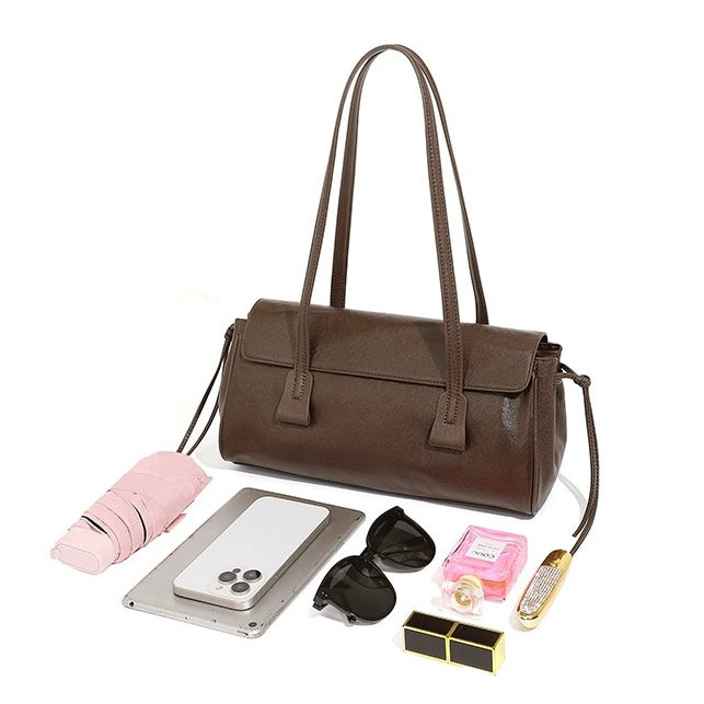 Genuine Vegetable Tanned Leather Underarm Baguette Bag | Effortless Elegance