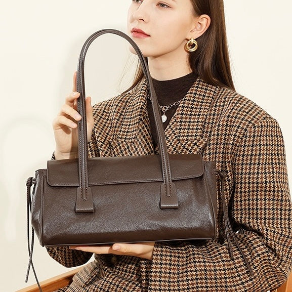 Genuine Vegetable Tanned Leather Underarm Baguette Bag | Effortless Elegance