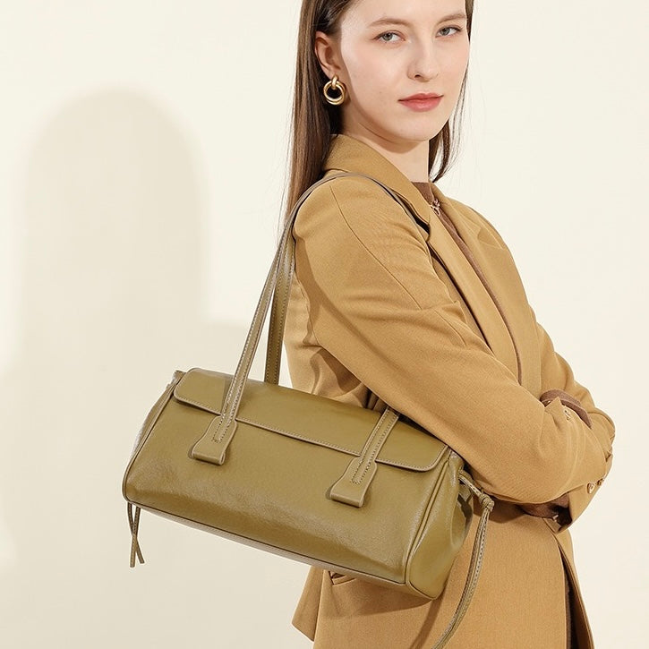 Genuine Vegetable Tanned Leather Underarm Baguette Bag | Effortless Elegance