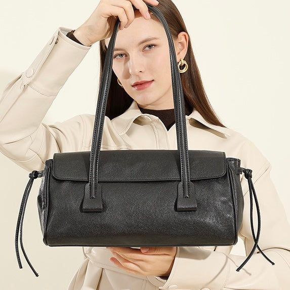 Genuine Vegetable Tanned Leather Underarm Baguette Bag | Effortless Elegance