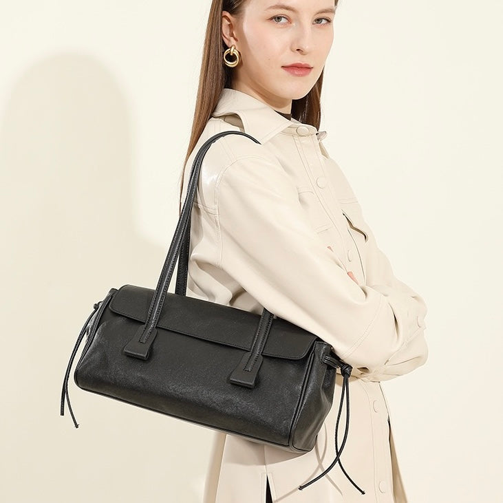 Genuine Vegetable Tanned Leather Underarm Baguette Bag | Effortless Elegance