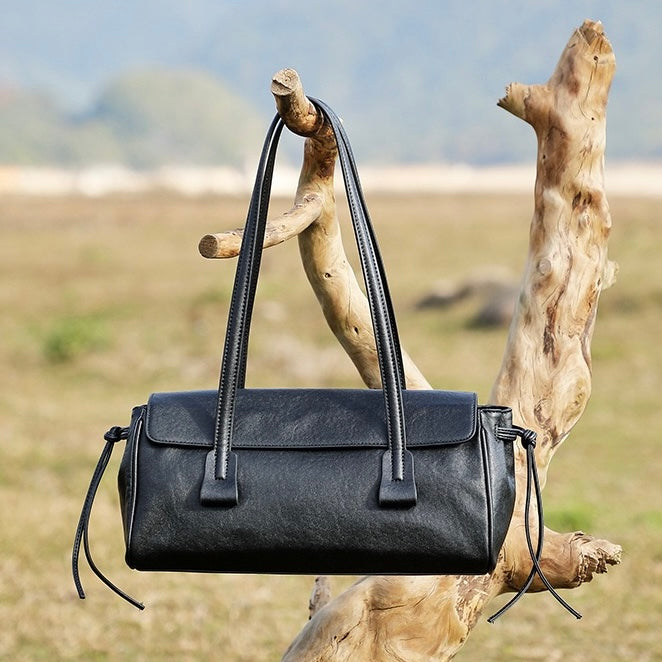 Genuine Vegetable Tanned Leather Underarm Baguette Bag | Effortless Elegance