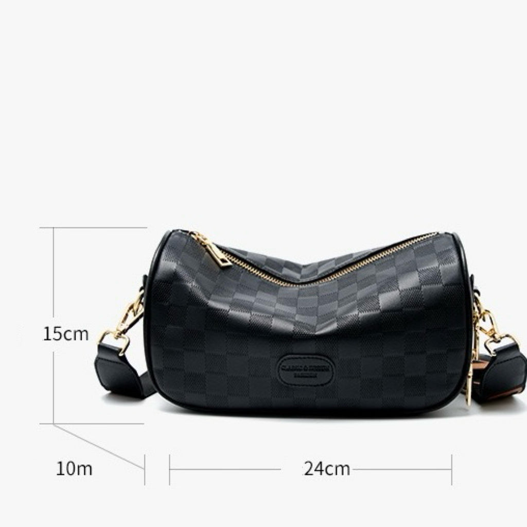 Women’s Genuine Leather Checkered Crossbody Bag | Effortless Timeless Sophistication