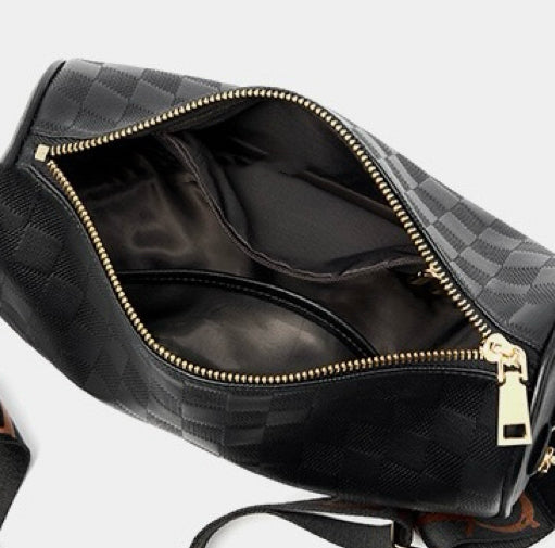 Women’s Genuine Leather Checkered Crossbody Bag | Effortless Timeless Sophistication