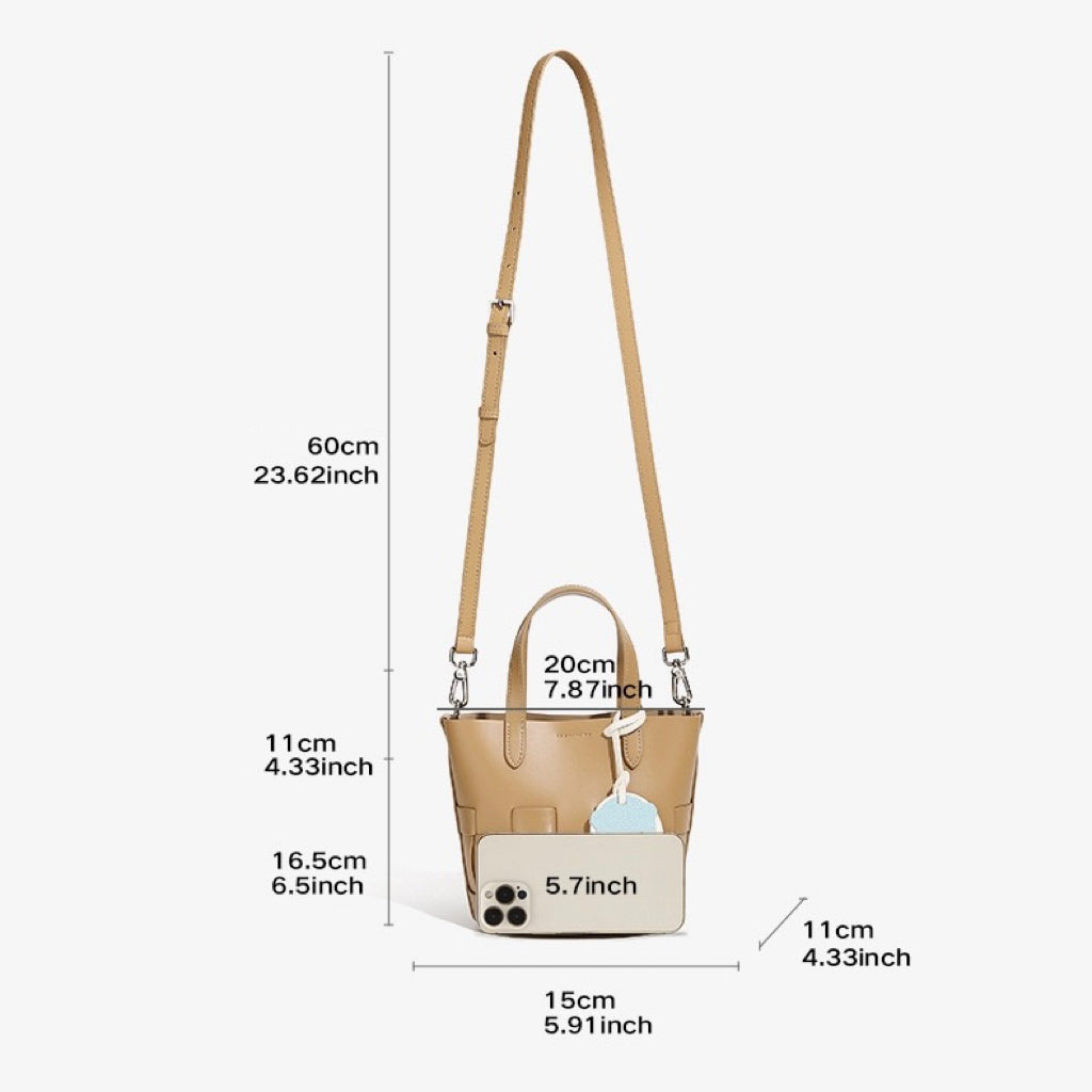 Women’s Genuine Leather Woven Picnic Basket Bag | Chic Panda Charm