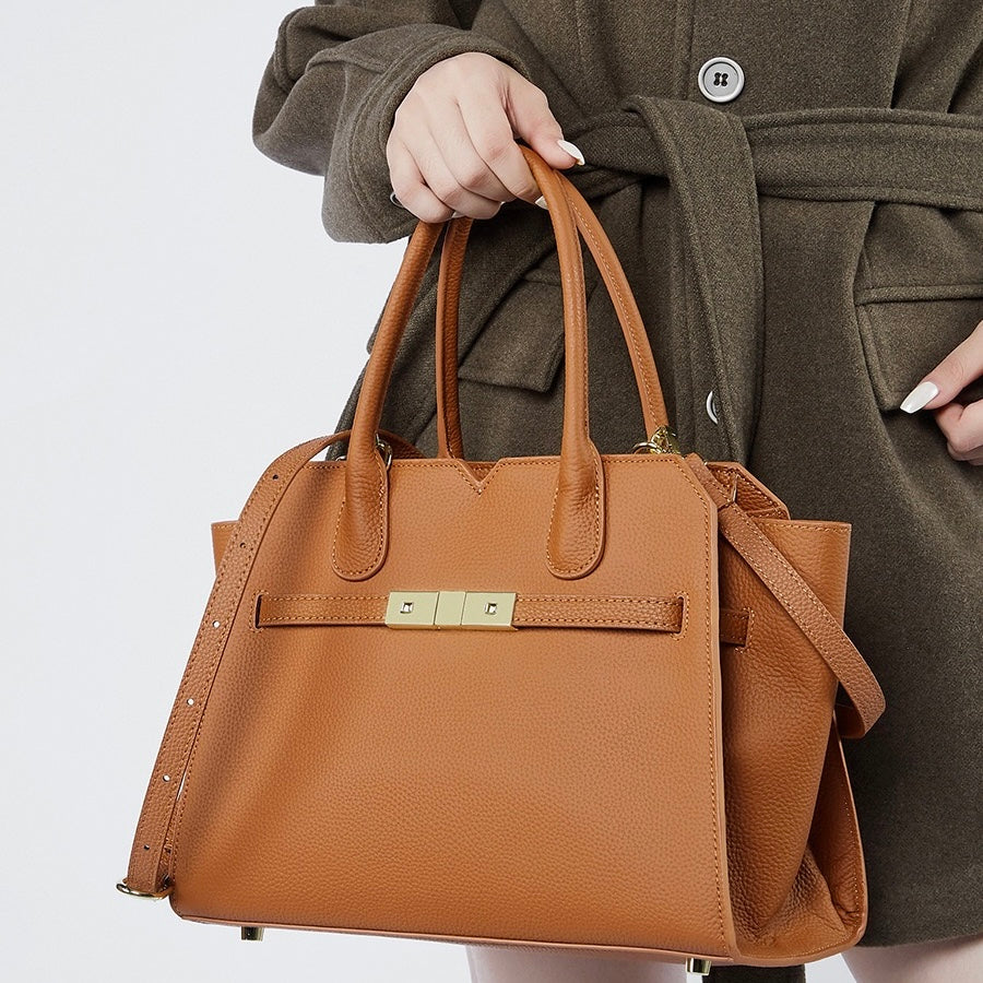 Classic Structured Leather Tote Bag | Refined Gold Hardware