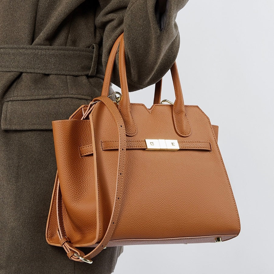 Classic Structured Leather Tote Bag | Refined Gold Hardware