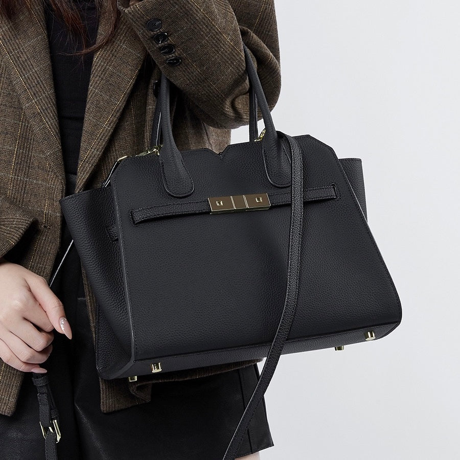 Classic Structured Leather Tote Bag | Refined Gold Hardware