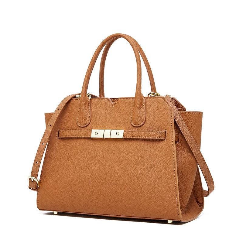 Classic Structured Leather Tote Bag | Refined Gold Hardware