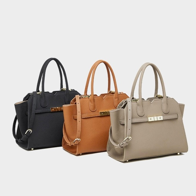 Classic Structured Leather Tote Bag | Refined Gold Hardware
