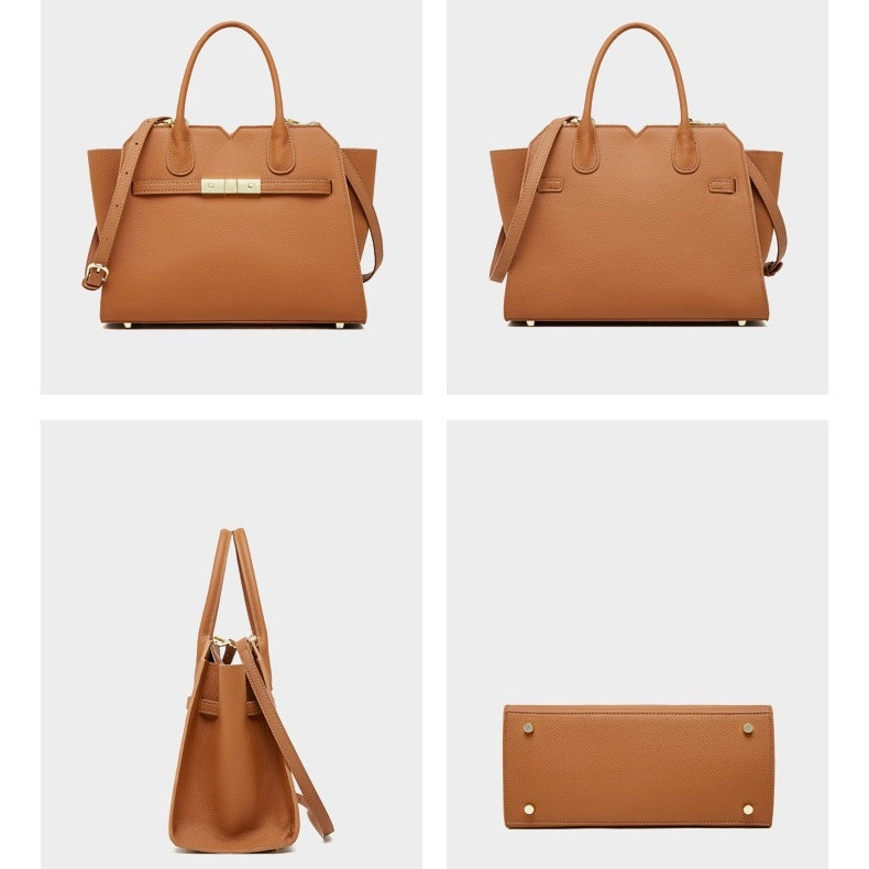 Classic Structured Leather Tote Bag | Refined Gold Hardware