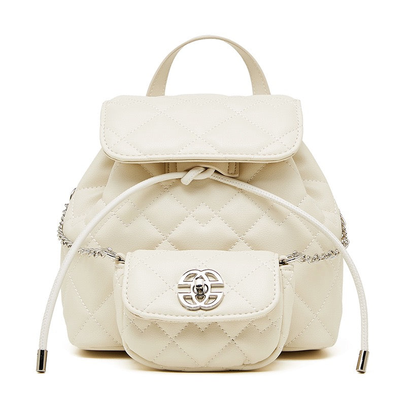 Women’s Genuine Leather Mini Backpack | Diamond-Quilted Elegance With Detachable Pouch