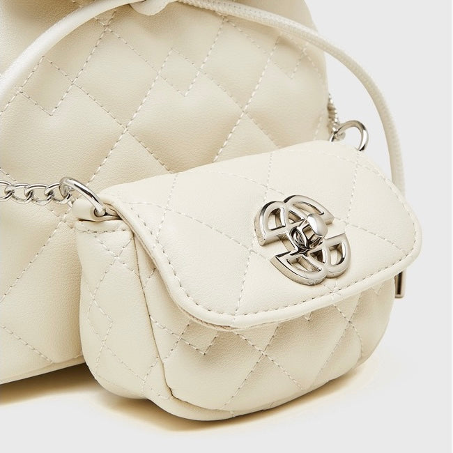 Women’s Genuine Leather Mini Backpack | Diamond-Quilted Elegance With Detachable Pouch