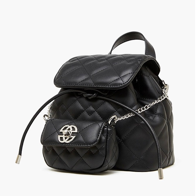 Women’s Genuine Leather Mini Backpack | Diamond-Quilted Elegance With Detachable Pouch