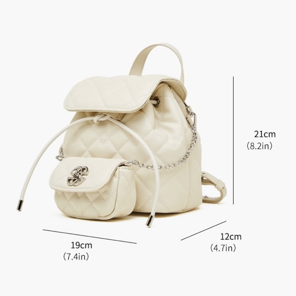 Women’s Genuine Leather Mini Backpack | Diamond-Quilted Elegance With Detachable Pouch