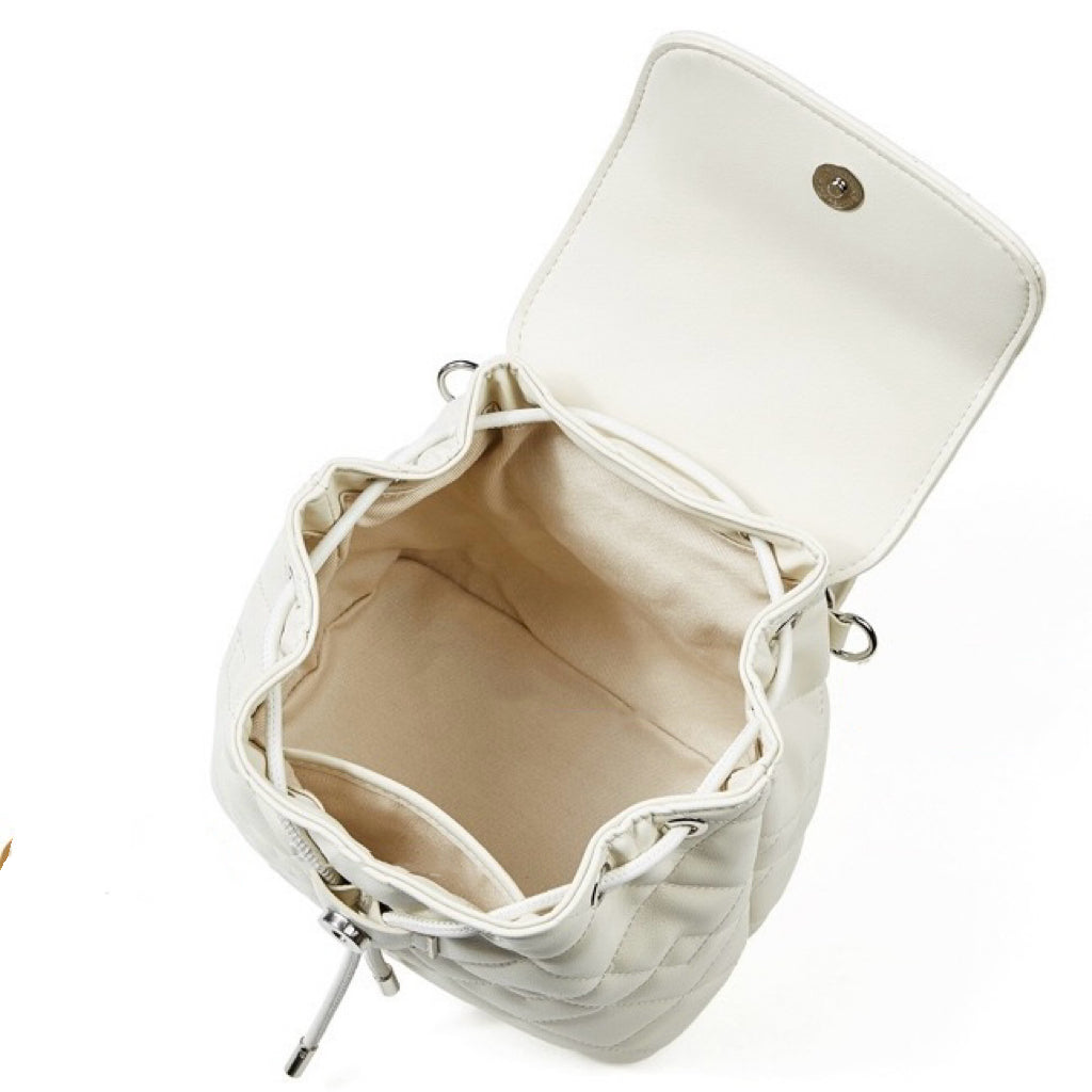 Women’s Genuine Leather Mini Backpack | Diamond-Quilted Elegance With Detachable Pouch