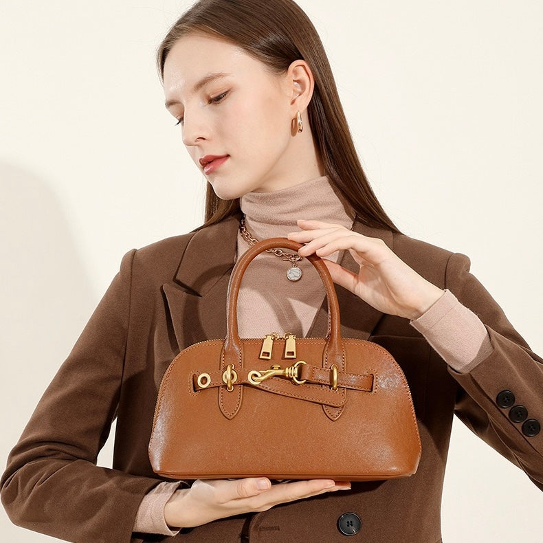 Women’s Genuine Leather Shell Bag | Timeless Crossbody Elegance