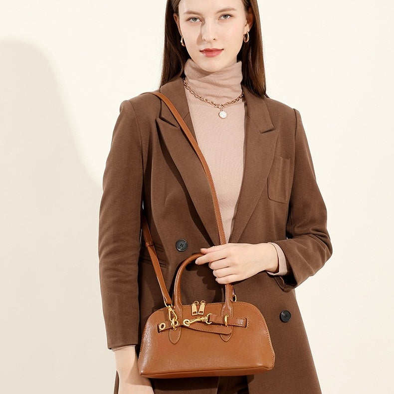 Women’s Genuine Leather Shell Bag | Timeless Crossbody Elegance