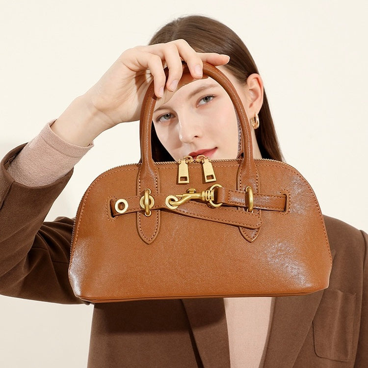 Women’s Genuine Leather Shell Bag | Timeless Crossbody Elegance