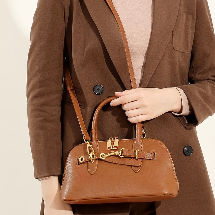 Women’s Genuine Leather Shell Bag | Timeless Crossbody Elegance