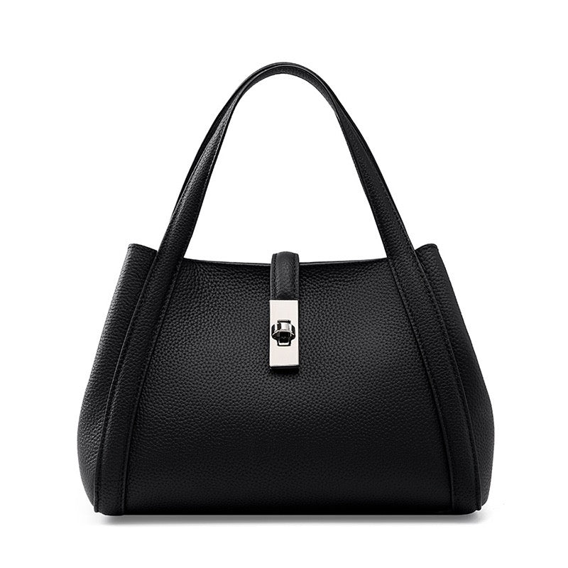 Women's Top-Grain Leather Handheld Crossbody Bag | Timeless Lock-Closure Elegance