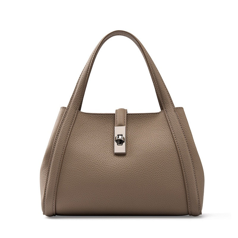 Women's Top-Grain Leather Handheld Crossbody Bag | Timeless Lock-Closure Elegance