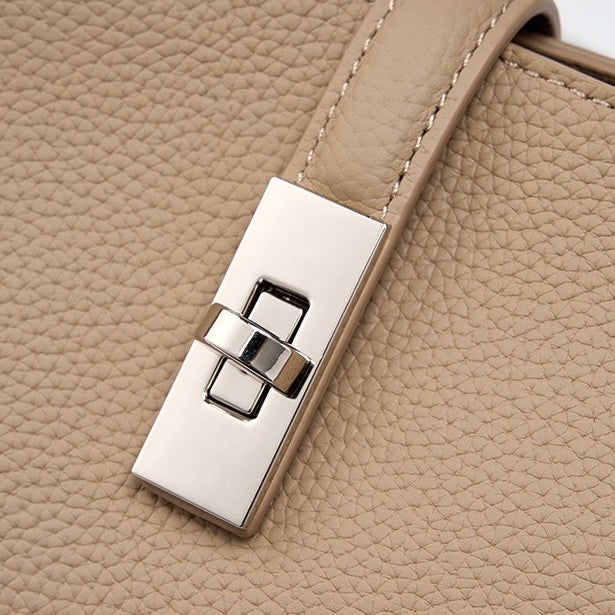 Women's Top-Grain Leather Handheld Crossbody Bag | Timeless Lock-Closure Elegance