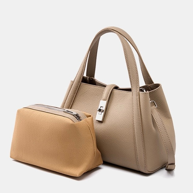 Women's Top-Grain Leather Handheld Crossbody Bag | Timeless Lock-Closure Elegance