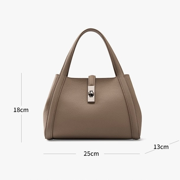 Women's Top-Grain Leather Handheld Crossbody Bag | Timeless Lock-Closure Elegance