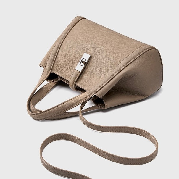 Women's Top-Grain Leather Handheld Crossbody Bag | Timeless Lock-Closure Elegance