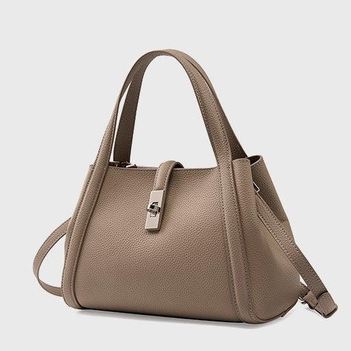 Women's Top-Grain Leather Handheld Crossbody Bag | Timeless Lock-Closure Elegance