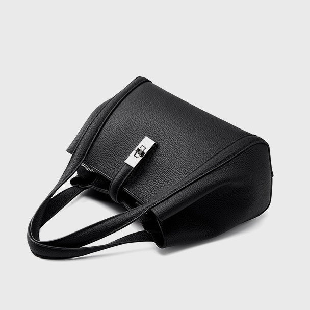 Women's Top-Grain Leather Handheld Crossbody Bag | Timeless Lock-Closure Elegance