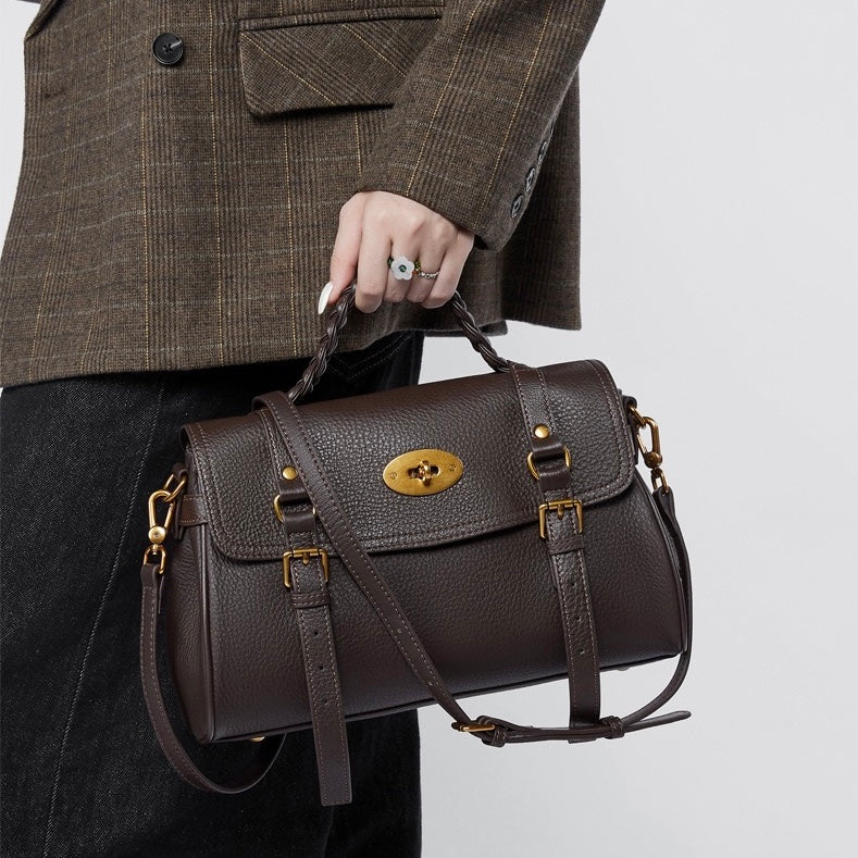 Buckle-Detail Leather Satchel | Braided Handle Effortless Everyday Poise