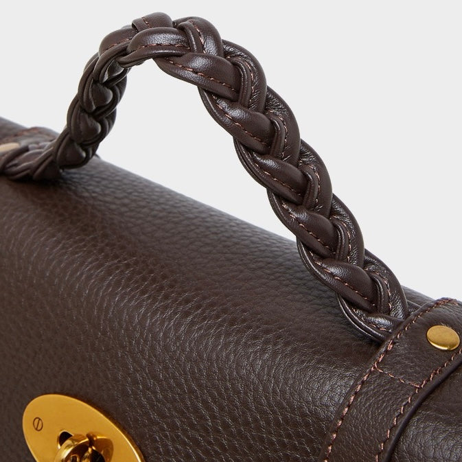 Buckle-Detail Leather Satchel | Braided Handle Effortless Everyday Poise