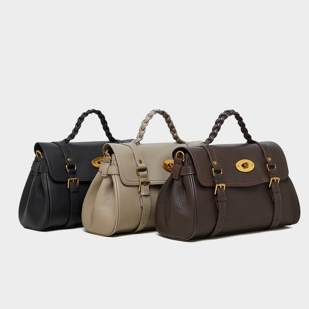 Buckle-Detail Leather Satchel | Braided Handle Effortless Everyday Poise