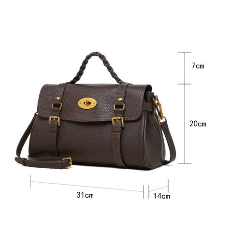 Buckle-Detail Leather Satchel | Braided Handle Effortless Everyday Poise