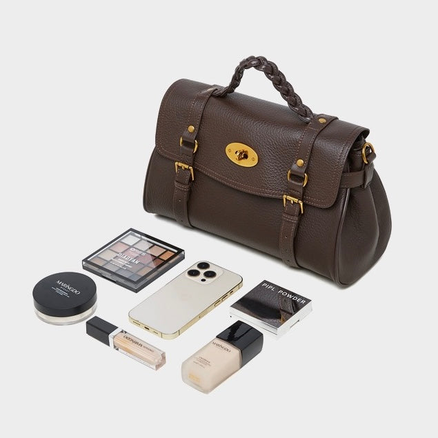 Buckle-Detail Leather Satchel | Braided Handle Effortless Everyday Poise