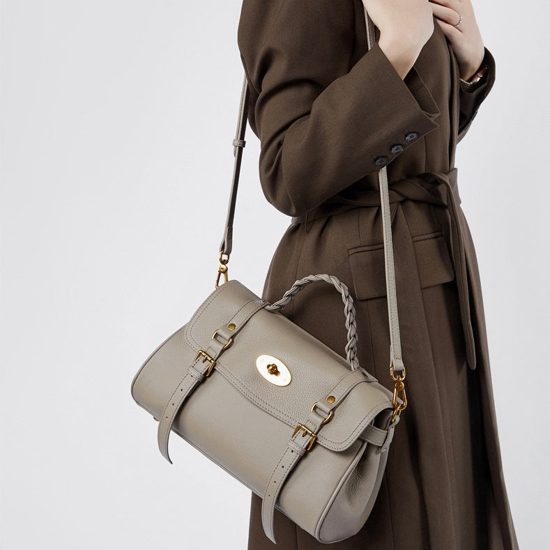 Buckle-Detail Leather Satchel | Braided Handle Effortless Everyday Poise
