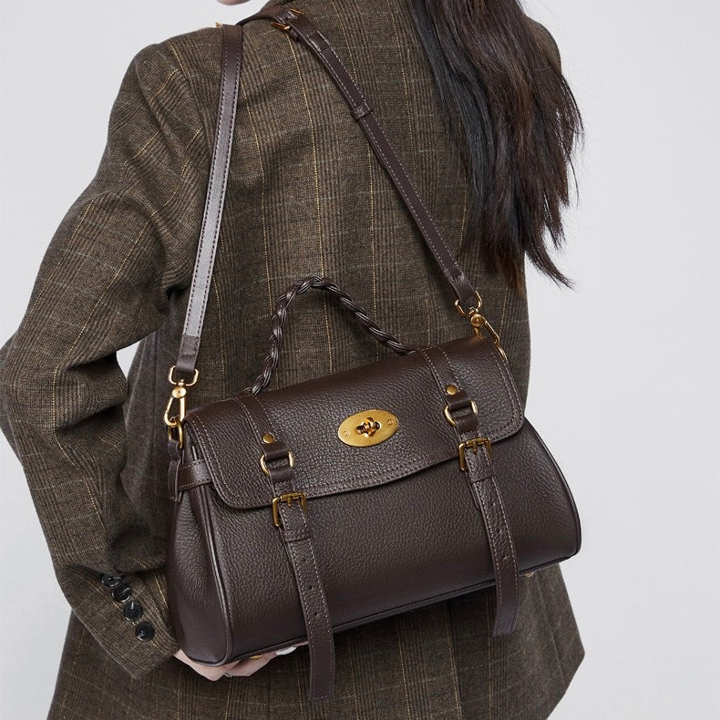 Buckle-Detail Leather Satchel | Braided Handle Effortless Everyday Poise