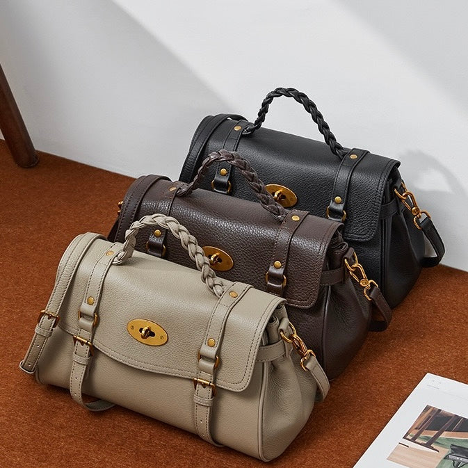 Buckle-Detail Leather Satchel | Braided Handle Effortless Everyday Poise