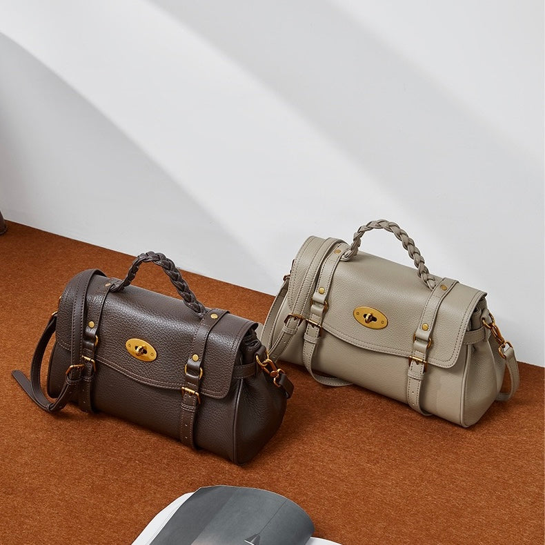 Buckle-Detail Leather Satchel | Braided Handle Effortless Everyday Poise