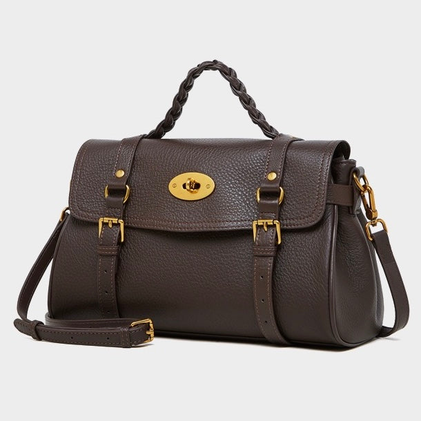 Buckle-Detail Leather Satchel | Braided Handle Effortless Everyday Poise