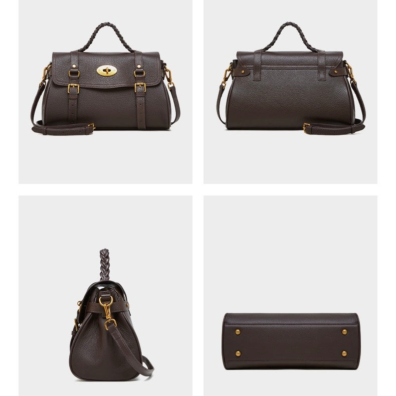 Buckle-Detail Leather Satchel | Braided Handle Effortless Everyday Poise