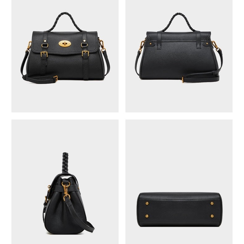 Buckle-Detail Leather Satchel | Braided Handle Effortless Everyday Poise