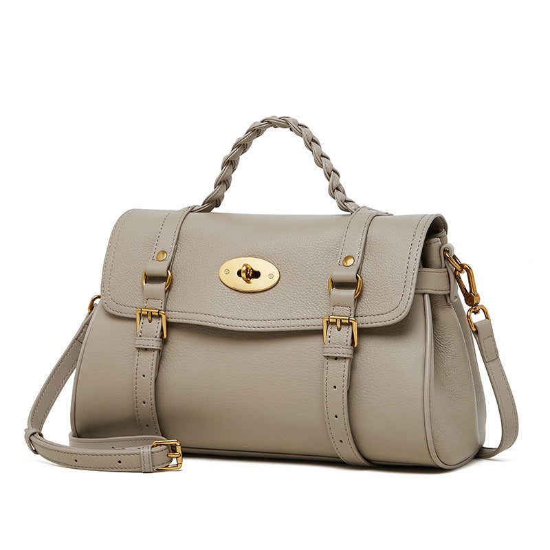 Buckle-Detail Leather Satchel | Braided Handle Effortless Everyday Poise