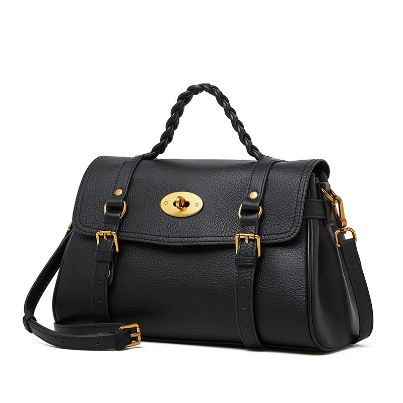 Buckle-Detail Leather Satchel | Braided Handle Effortless Everyday Poise