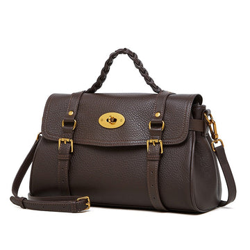 Buckle-Detail Leather Satchel | Braided Handle Effortless Everyday Poise