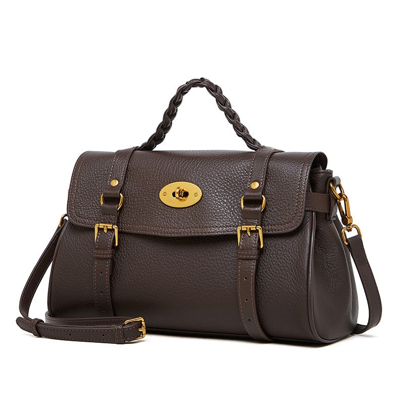 Buckle-Detail Leather Satchel | Braided Handle Effortless Everyday Poise