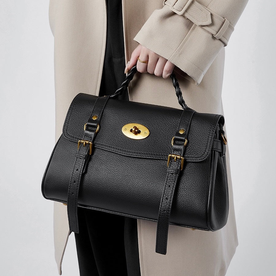 Buckle-Detail Leather Satchel | Braided Handle Effortless Everyday Poise